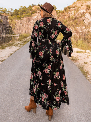 Plus Size Floral Flare Sleeve Dress Trendsi