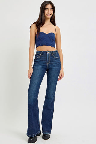 RISEN Full Size High Rise Flare Jeans with Pockets Trendsi