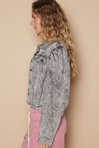 POL Raw Hem Button Up Cropped Denim Jacket Trendsi