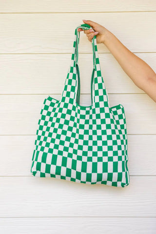 Checkerboard Lazy Wind Big Bag in Green & White - Fashion Are Us, LLC