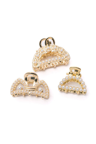 Gold & Pearl Mini Hair Clips Set of Three - Fashion Are Us, LLC