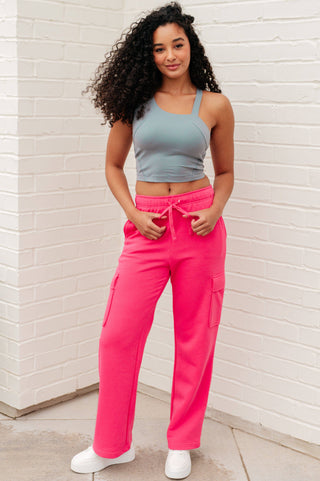 Run, Don't Walk Cargo Sweatpants in Flamingo Pink - Fashion Are Us, LLC