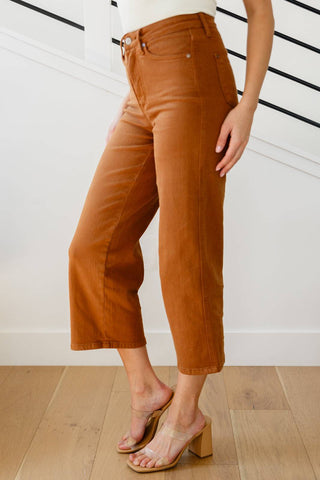 Briar High Rise Control Top Wide Leg Crop Jeans in Camel - Fashion Are Us, LLC