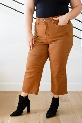 Briar High Rise Control Top Wide Leg Crop Jeans in Camel - Fashion Are Us, LLC