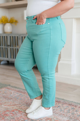 Bridgette High Rise Garment Dyed Slim Jeans in Aquamarine - Fashion Are Us, LLC