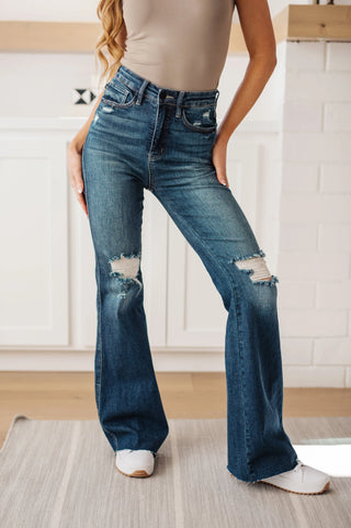 Cassandra High Rise Control Top Distressed Flare Jeans - Fashion Are Us, LLC