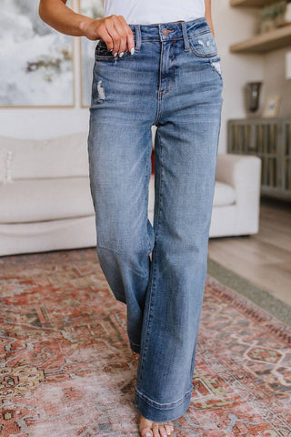 Katrina High Waist Distressed Denim Trousers - Fashion Are Us, LLC