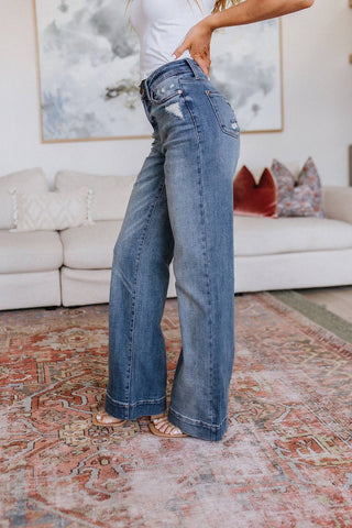 Katrina High Waist Distressed Denim Trousers - Fashion Are Us, LLC