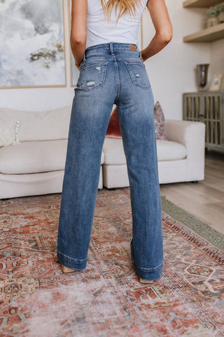 Katrina High Waist Distressed Denim Trousers - Fashion Are Us, LLC