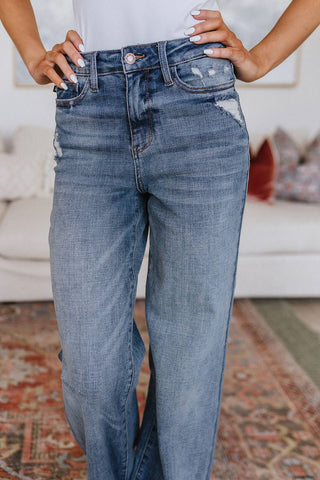 Katrina High Waist Distressed Denim Trousers - Fashion Are Us, LLC