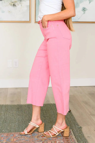 Lisa High Rise Control Top Wide Leg Crop Jeans in Pink - Fashion Are Us, LLC