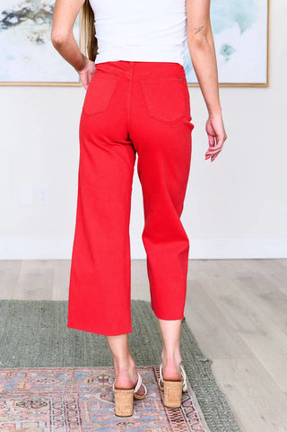 Lisa High Rise Control Top Wide Leg Crop Jeans in Red - Fashion Are Us, LLC