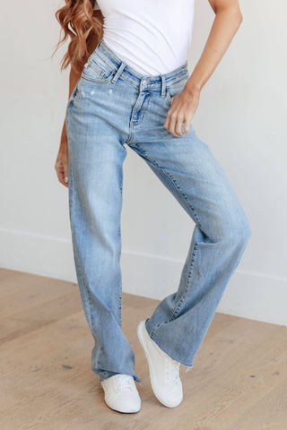 Mildred High Rise V Front Waistband Straight Jeans - Fashion Are Us, LLC