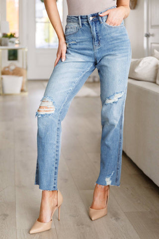 Nora High Rise Rigid Magic Destroy Slim Straight Jeans - Fashion Are Us, LLC