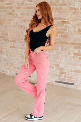 Peggy High Rise Cargo Straight Jeans in Pink - Fashion Are Us, LLC