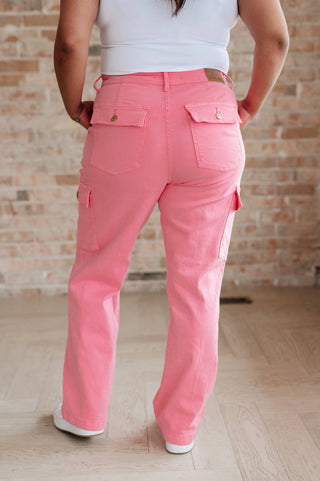 Peggy High Rise Cargo Straight Jeans in Pink - Fashion Are Us, LLC