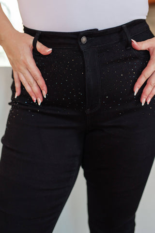 Reese Rhinestone Slim Fit Jeans in Black - Fashion Are Us, LLC