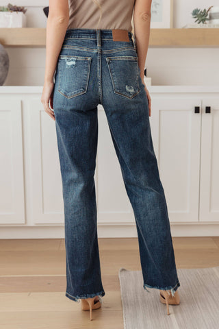 Rose High Rise 90's Straight Jeans in Dark Wash - Fashion Are Us, LLC