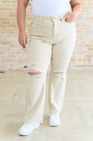 Selena High Rise Distressed 90's Straight Jeans in Bone - Fashion Are Us, LLC