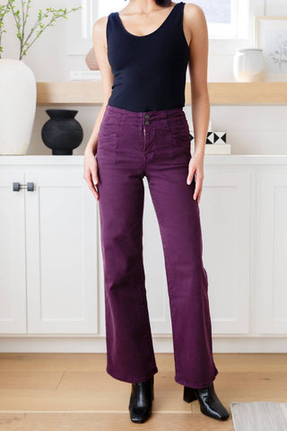 Petunia High Rise Wide Leg Jeans in Plum - Fashion Are Us, LLC