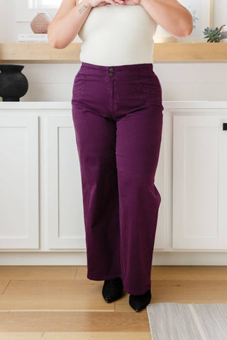 Petunia High Rise Wide Leg Jeans in Plum - Fashion Are Us, LLC