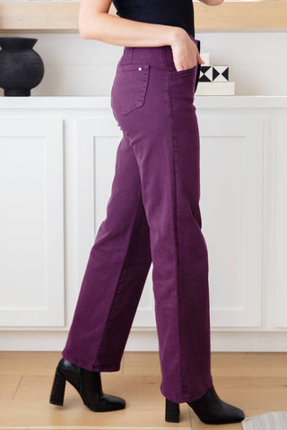 Petunia High Rise Wide Leg Jeans in Plum - Fashion Are Us, LLC