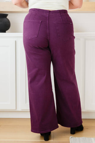 Petunia High Rise Wide Leg Jeans in Plum - Fashion Are Us, LLC