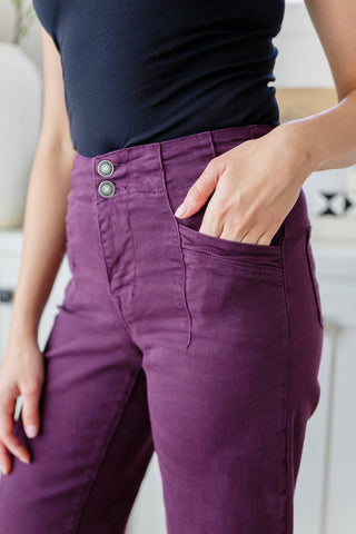 Petunia High Rise Wide Leg Jeans in Plum - Fashion Are Us, LLC