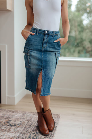 Always Be There Cargo Denim Skirt - Fashion Are Us, LLC