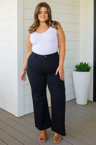 August High Rise Wide Leg Crop Jeans in Black Ave Shops