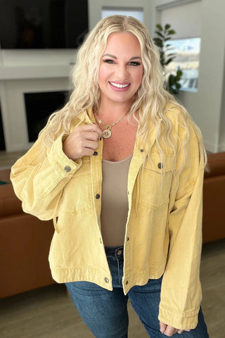 Cropped Hooded Denim Jacket in Mustard - Fashion Are Us, LLC