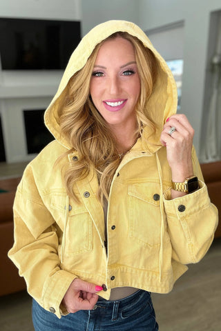 Cropped Hooded Denim Jacket in Mustard - Fashion Are Us, LLC