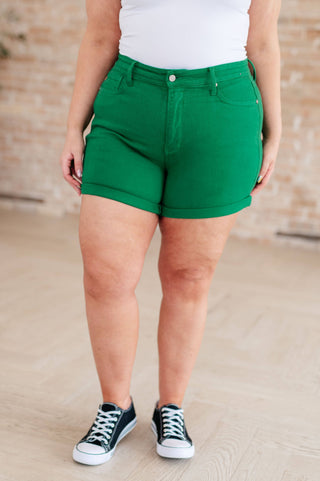 Jenna High Rise Control Top Cuffed Shorts in Green - Fashion Are Us, LLC