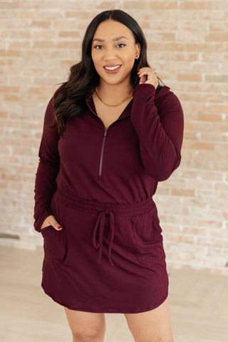 Getting Out Long Sleeve Hoodie Romper in Maroon - Fashion Are Us, LLC