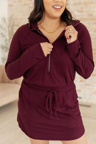 Getting Out Long Sleeve Hoodie Romper in Maroon - Fashion Are Us, LLC