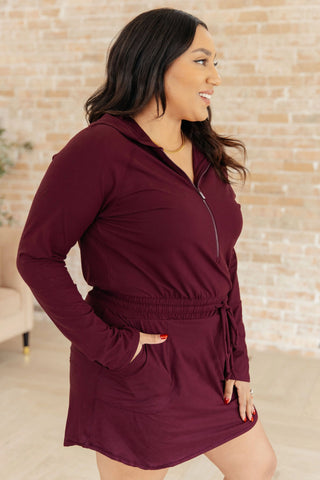 Getting Out Long Sleeve Hoodie Romper in Maroon - Fashion Are Us, LLC