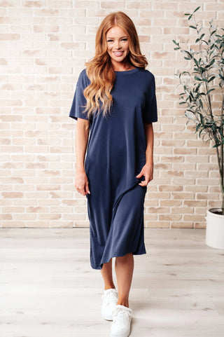 Keeping It Chill Drop Shoulder Maxi Dress in Dark Night - Fashion Are Us, LLC