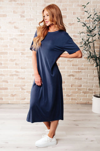 Keeping It Chill Drop Shoulder Maxi Dress in Dark Night - Fashion Are Us, LLC