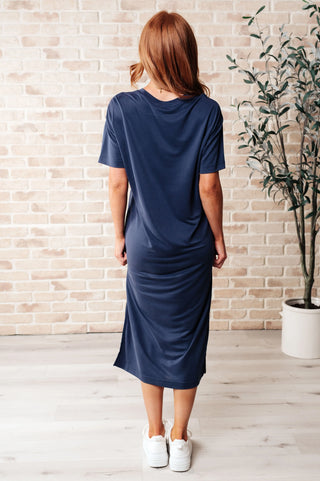 Keeping It Chill Drop Shoulder Maxi Dress in Dark Night - Fashion Are Us, LLC