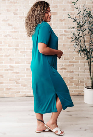 Keeping It Chill Drop Shoulder Maxi Dress in Teal - Fashion Are Us, LLC