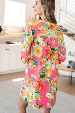 Lizzy Dress in Hot Pink and Yellow Floral - Fashion Are Us, LLC