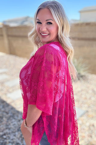 Good Days Ahead Lace Kimono In Fuchsia - Fashion Are Us, LLC