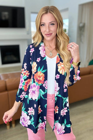 Lizzy Cardigan in Navy and Lavender Bouquet - Fashion Are Us, LLC