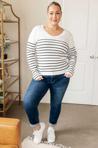 Be Still V-Neck Striped Sweater - Fashion Are Us, LLC