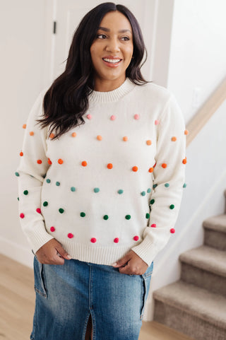 Candy Buttons Pom Detail Sweater - Fashion Are Us, LLC