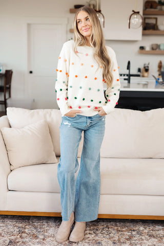 Candy Buttons Pom Detail Sweater - Fashion Are Us, LLC