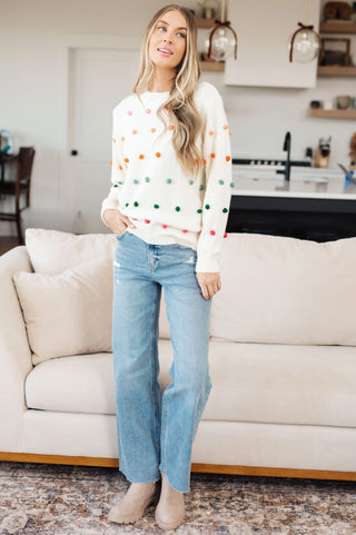 Candy Buttons Pom Detail Sweater - Fashion Are Us, LLC