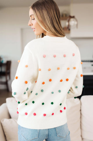 Candy Buttons Pom Detail Sweater - Fashion Are Us, LLC