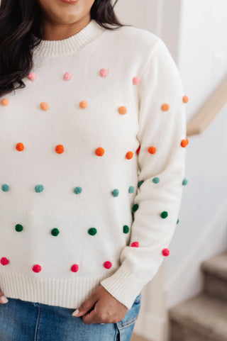 Candy Buttons Pom Detail Sweater - Fashion Are Us, LLC