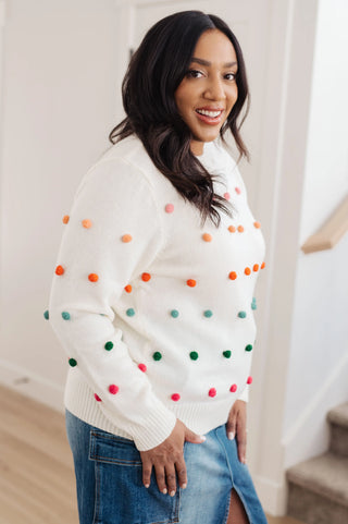 Candy Buttons Pom Detail Sweater - Fashion Are Us, LLC